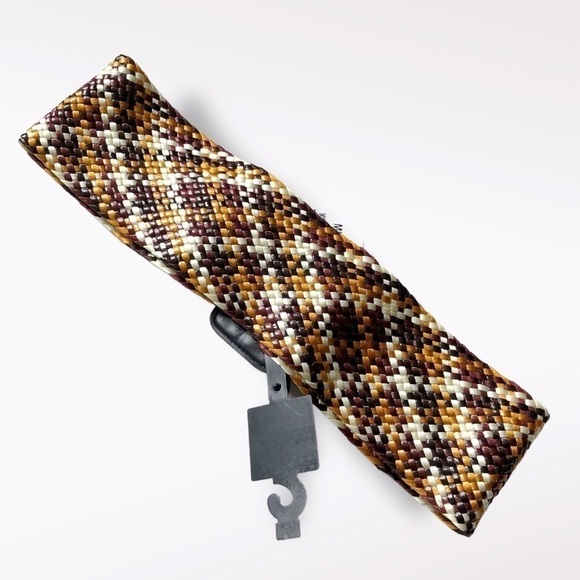 ELLEN Tracy Wide Woven Belt Coated Soft Multicolor Brown Mustard New M/ L - Picture 8 of 10